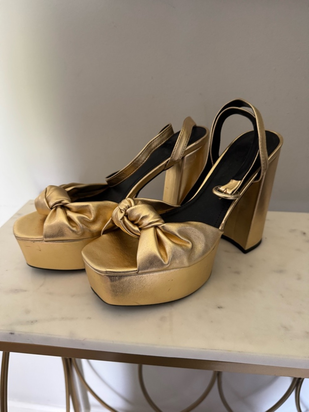 ASOS Metallic Gold Knot Platform Slingback Heels